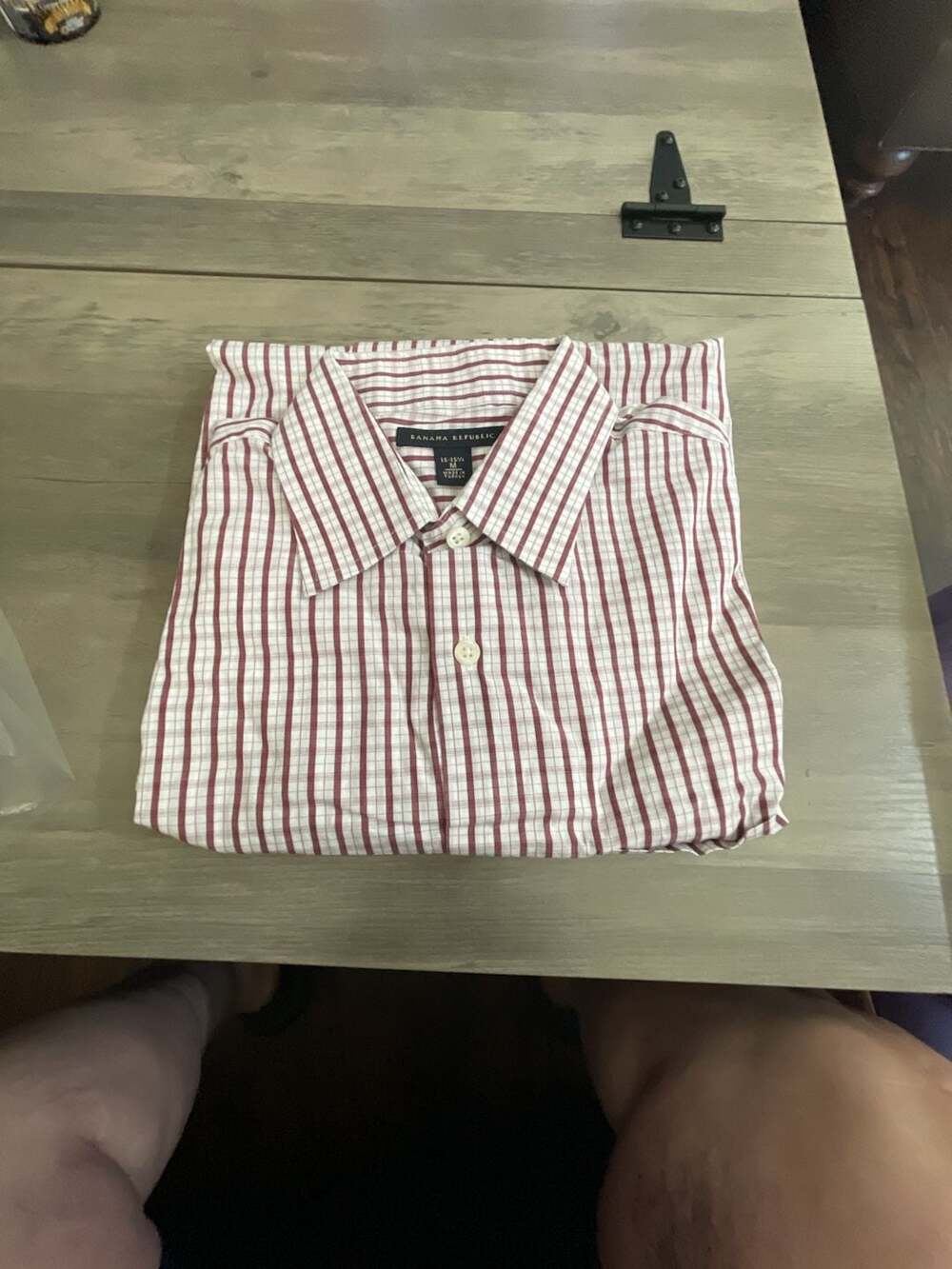 #A204 Banana Republic Burgundy White Striped Button Down Dress Shirt 15-15.5 M